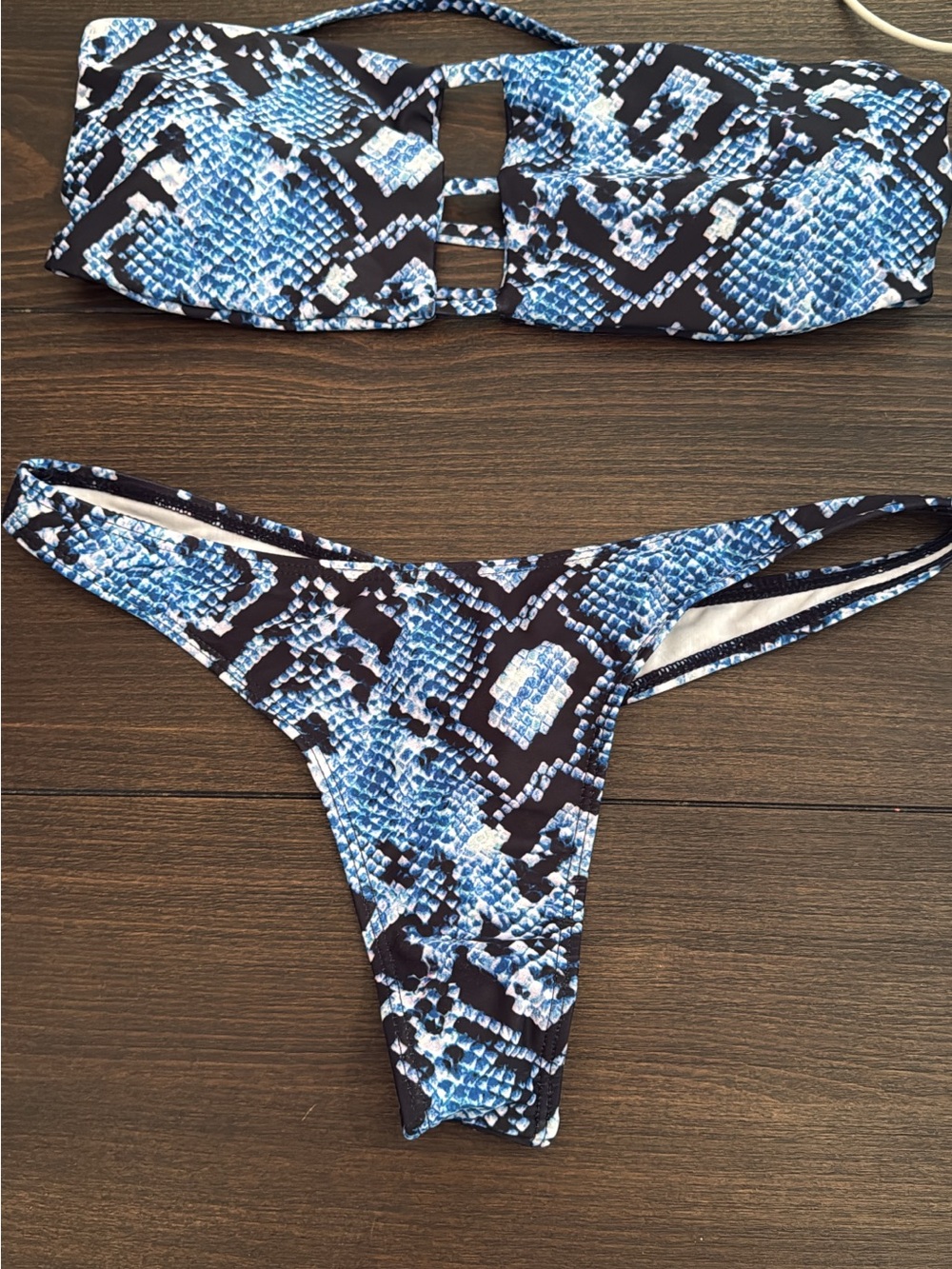 Blue Snake-Print Bandeau Bikini Set - Women Swim